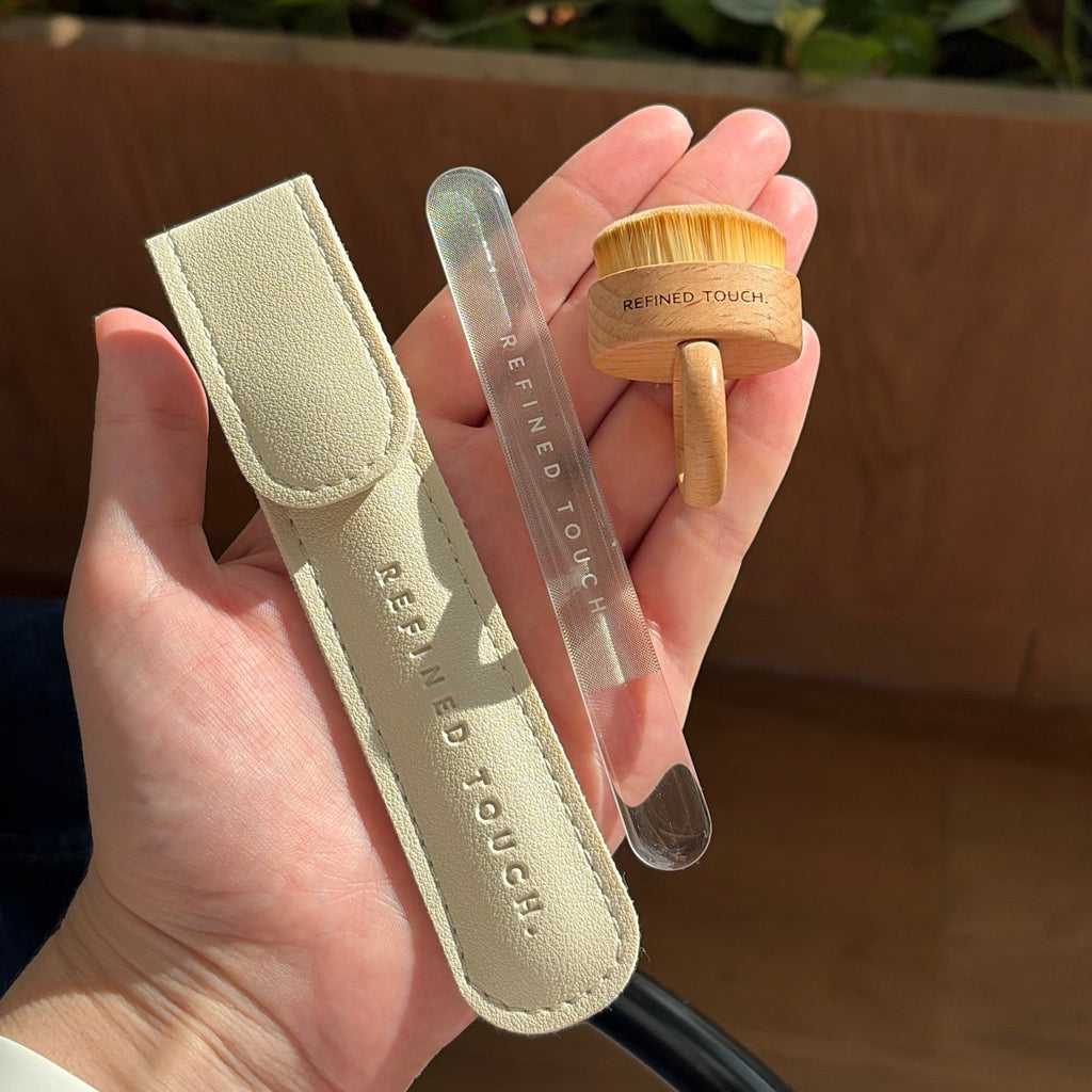 Kit de manucure sèche wudu-friendly Lime-polissoir en verre GlassGlow™ + Ring Brush | REFINED TOUCH.